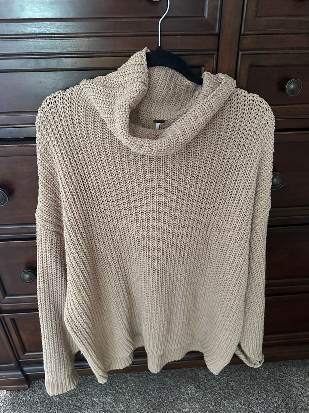 Free People Beige Chunky Cowl Neck Sweater